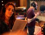 La productora Clara Gómez y el actor John Viana durante una sesión de grabación. FOTO Cortesía