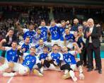 Este es el equipo en el que milita el colombiano Miguel Ángel Martínez Palacios (#17-arriba a la izquierda) en la Liga Profesional de Alemania. El fin de semana festejó el subcampeonato. FOTO cortesía vfb friedrichshafen