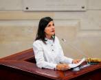 La ministra de Minas, Irene Vélez, enfrentó una moción de censura en la Cámara de Representantes, en donde la votación terminó 24 votos para que saliera del cargo y 132 para que se mantuviera. FOTO Colprensa