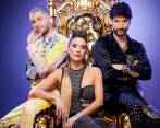 Juan Manuel Restrepo, Carolina Ramírez y Carlos Torres, tres de los protagonistas de La reina del flow 2. FOTO Cortesía Caracol.