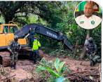 Esta es parte de la maquinaria decomisada en las cuencas de los cinco ríos chocoanos contaminados por la presunta explotación aurífera liderada por el alcalde José Moreno (círculo). FOTOS: CORTESÍA.
