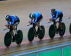 Juan Zapata, Anderson Arboleda, Juan Esteban Guerrero y Julián Osorio también evidenciaron futuro en el ciclismo de pista al ganar oro en persecución por equipos (3.59,548). FOTO CORTESÍA JUEGOS