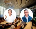 Desde octubre de 2021, el Concejo de Medellín está enfrascado en una discusión por la elección del próximo contralor municipal. En la imagen Julio González (izquierda) y Lucas Cañas (derecha). FOTO: CAMILO SUÁREZ ECHEVERRY Y CORTESÍA