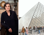 A la izquierda Laurence des Cars. A la derecha el Louvre que hizo su más famosa renovación de la pirámide a mediados de los ochenta. Fue diseñada por el arquitecto I. M. Pei. FOTO EFE/EPA/YOAN VALAT