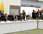 El presidente Iván Duque y la alcaldesa Claudia López junto a los ministros de Defensa, Diego Molano, y del Interior, Daniel Palacios. FOTO Colprensa 