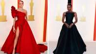 Cara Delevingne en Elie Saab y Danai Gurira en Jason Wu FOTO Cortesía E! Entertainment @EOnlineLatino