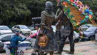 La escultura volvió a su lugar, el parque principal del corregimiento. Foto: Manuel Saldarriaga