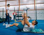 Robert Farah en acción durante el primer día de trabajos en Turín para la Copa Davis. FOTOS CORTESÍA FEDECOLTENIS