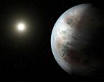 Esta es una ilustración de como se vería el planeta Kepler-452b, el primer mundo del tamaño de la Tierra que se encuentra en una zona habitable de una estrella similar al Sol. FOTO: NASA