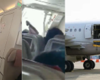 Así quedó el avión en el que ocurrió la emergencia. FOTO: CORTESÍA YONHAP NEWS AGENCY-captura de videos