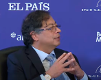 El presidente Gustavo Petro durante su intervención durante el foro “Latinoamérica, Estados Unidos y España en la Economía Global”. FOTO: CAPTURA DE VIDEO