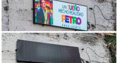 La valla amaneció apagada luego de que Espacio Público la desconectara. FOTOS: Carlos Velásquez y Santiago Olivares Tobón.