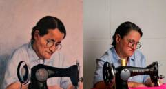 “La tejedora”, de Eladio Vélez, en una pieza recreada con Dora Santa Palacio, modista de la vereda Los sauces, de Jericó. FOTOS Cortesía Maja