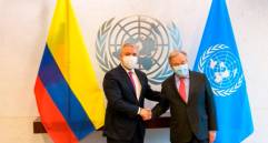El presidente de la República, Iván Duque, y el secretario general de las Naciones Unidas, António Guterres. FOTO: CORTESÍA PRESIDENCIA