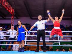 La celebración de Jenny Arias tras meterse en la final del Mundial. FOTO @MinDeporteCol