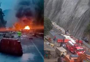 El vehículo transportaba pollo. Al parecer, el conductor perdió el control. FOTO: Tomada de Twitter @reporteroslínea