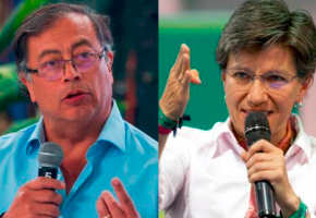 La alcaldesa de Bogotá, Claudia López, y el presidente Gustavo Petro sostienen una discusión por la construcción del metro de Bogotá. FOTO: Colprensa 
