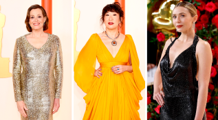 Detalles de los trajes de Sigourney Weaver, Sandra Oh y Elizabeth Olsen. FOTOS Cortesía E! Entertainment @EOnlineLatino