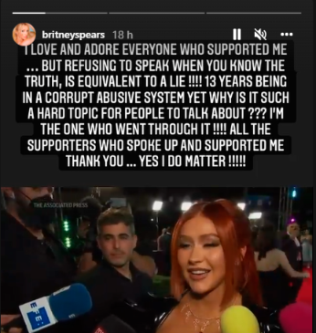Desde su cuenta de Instagram Britney criticó a Aguilera por no tomarse el tiempo de darle su apoyo Foto: @britneyspears