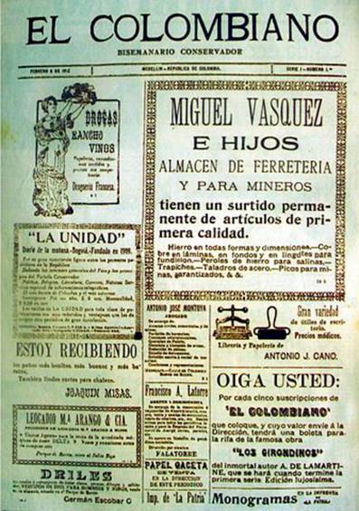 Primera edición de EL COLOMBIANO, publicada el 