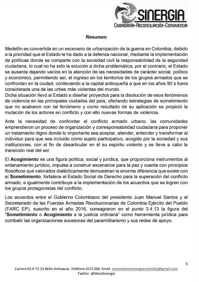 Documento del Movimiento Sinergia. FOTO Archivo