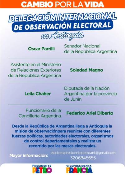 El Pacto Histórico hizo pública la llegada de la misión internacional. FOTO Cortesía