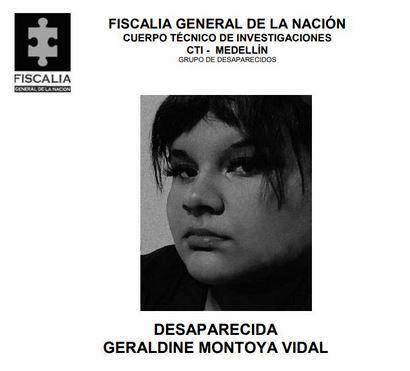 Al momento de la desaparición Geraldine, vestía una falda negra, un top negro, un buso gris y unos tenis negros con blanco. FOTO: Cortesía.