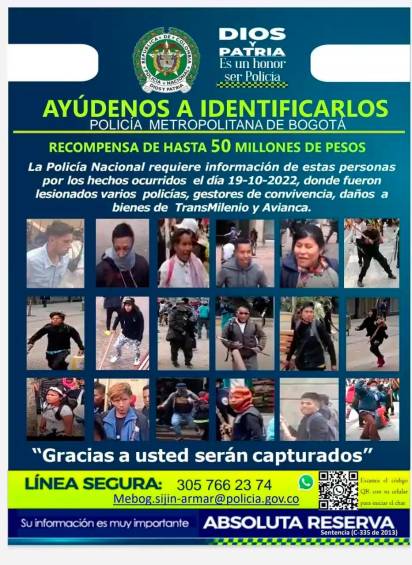 La Policía busca a 18 personas señaladas de cometer los actos violentos. FOTO: CORTESÍA