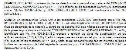 Parte de la sentencia del 15 de septiembre de 2022, emitida por la SIC a favor de los habitantes de Atavanza. FOTO: Cortesía