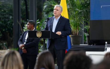 El presidente Iván Duque durante la asamblea de Proantioquia en el Jardín Botánico. FOTO: CORTESÍA
