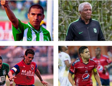 Víctor Aristizábal, Francisco “Pacho” Maturana, Óscar Pareja y Mao Molina, emblemas de Nacional y Medellín que dejaron huella durante sus carreras deportivas y que fueron protagonistas del clásico paisa, que tendrá una nueva edición este sábado. FOTOS Archivo El Colombiano