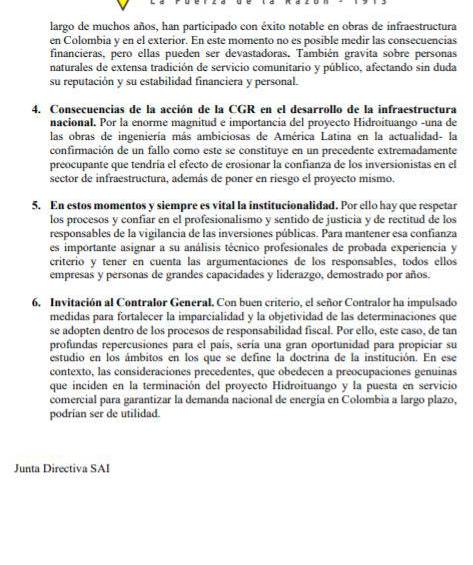 Fallo de la Contraloría en caso de Hidroituango puede ser devastador: SAI