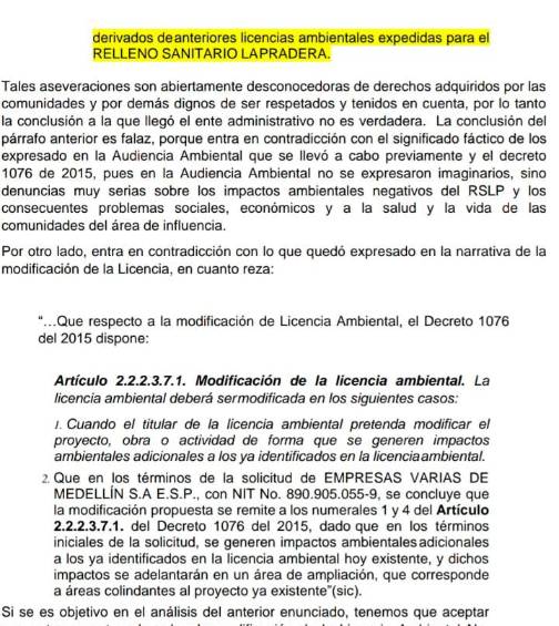 Facsímil del recurso de reposición contra la licencia.