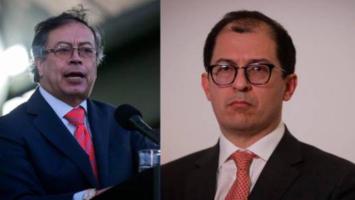 Gustavo Petro dijo ser el jefe del fiscal y Francisco Barbosa respondió que el presidente era un dictador. FOTOS: COLPRENSA. 
