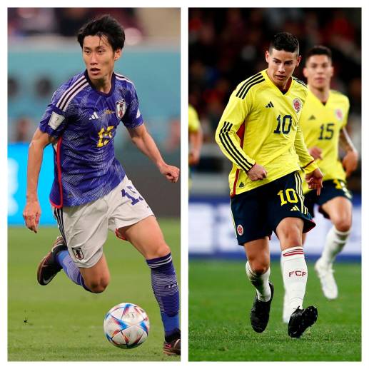 Daichi Kamada de Japón y James Rodríguez de Colombia protagonistas de ambas selecciones. FOTOS EFE