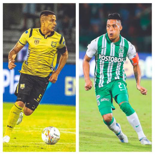 Kevin Castaño, de Águilas, y Sebastián Gómez, de Nacional, dos hombres que contagian a sus compañeros con su sacrificio y despliegue en la cancha. Posiblemente ambos sean titulares este jueves. <span class="mln_uppercase_mln">FOTOS</span><b><span class="mln_uppercase_mln"> El Colombiano</span></b>