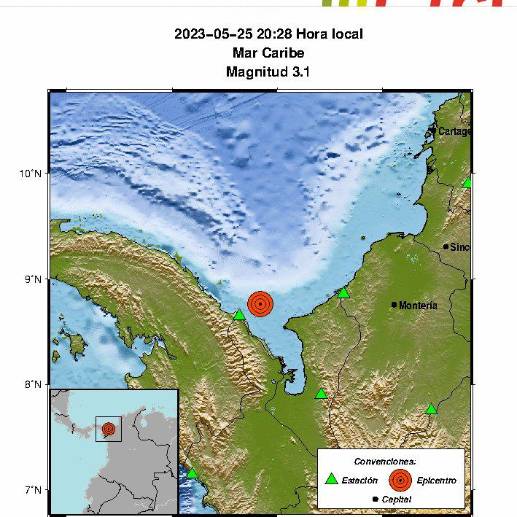 En horas de la noche de este jueves se registró un sismo de 3.1 en la frontera entre Colombia y Panamá. Desde ayer no paran las réplicas del sismo principal. Foto: Servicio Geológico colombiano.