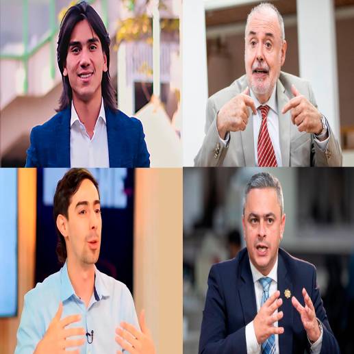 Albert Corredor, Gilberto Tobón, Juan Camilo Restrepo y Juan Carlos Upegui son los autores de algunas propuestas polémicas en la campaña a la Alcaldía de Medellín. FOTO: EL COLOMBIANO Y CORTESÍA