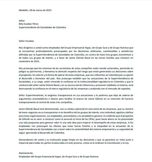 Trabajadores del GEA le piden a la Supersociedades no facilitarle a Gilinski el control de las empresas