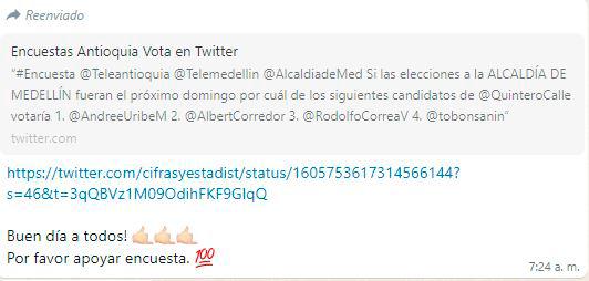 Esta es la encuesta que les enviaron a los contratistas de la Secretaría de Educación este jueves. FOTO Cortesía