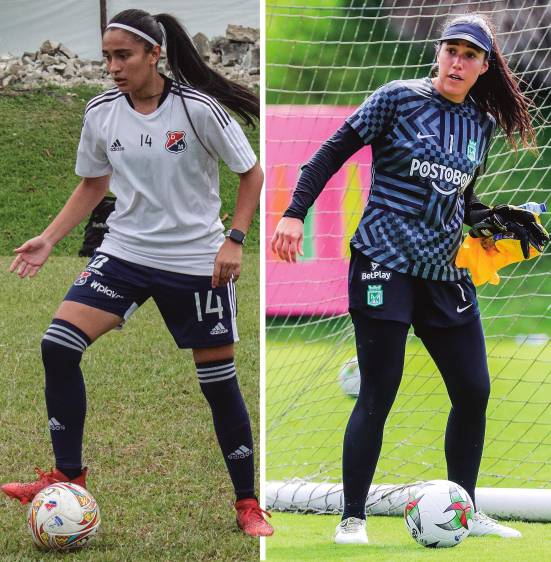 Mariana Sastoque (izquierda), defensa del Independiente Medellín. Las rojas debutan esta sábado ante el Pereira en la Perla del Otún. A la derecha. Vannessa Córdoba, hija del exportero Óscar Córdoba, llega a Atlético Nacional procedente del Deportivo Cali. FOTO JAIME PÉREZ y DIM