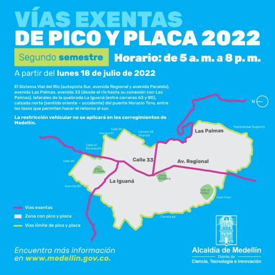 Estas son las vías exentas del Pico y Placa en Medellín