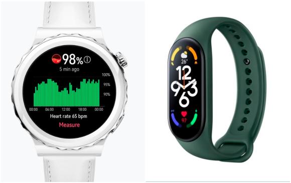 Huawei Watch GT 3 Pro y Xiaomi Smart Band 7. FOTOS Cortesía 