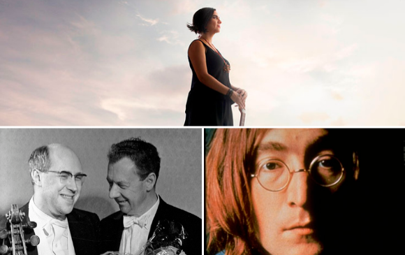 Varios artistas han escrito canciones por la paz, en la imagen Marta Gómez, Benjamin Britten y John Lennon. FOTOS Cortesía: Commons RIA Novosti, Av (Ukjent)/US Library of Congress, Colprensa, The U.S. National Archives, Romina Santarelli / Ministerio de Cultura de la Nación de Argentina.