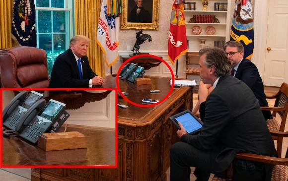 Trump usaba el botón rojo como una forma de bromear con los visitantes al sugerir que podía activar el arsenal nuclear. FOTO @tnewtondunn