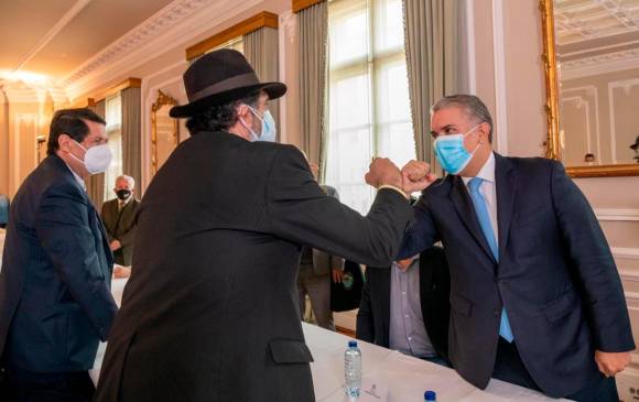 El presidente Iván Duque recibe este lunes, en la Casa de Nariño, en Bogotá, a los voceros del Comité Nacional del Paro. Foto: Presidencia 