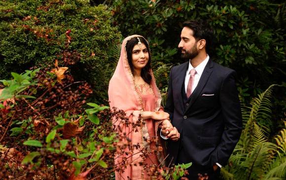 Así lució Malala y Asser Malik el día de su boda. FOTO Twitter @Malala