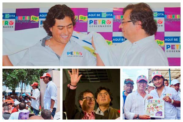 Nicolás Petro Burgos ha hecho campaña de tú a tú con su padre. En 2019, en su campaña por la Gobernación del Atlántico, lo acompañó a correrías. Inclusive, Nicolás estuvo en el recordado discurso de destitución de su padre de la Alcaldía de Bogotá. FOTOS: ARCHIVO PARTICULAR-FACEBOOK NICOLÁS PETRO