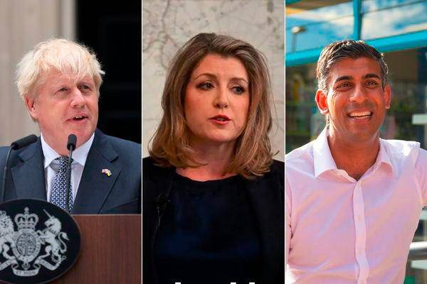 Boris Johnson, Penny Mordaunt y Rishi Sunak. FOTOS: TOMADAS DE TWITTER