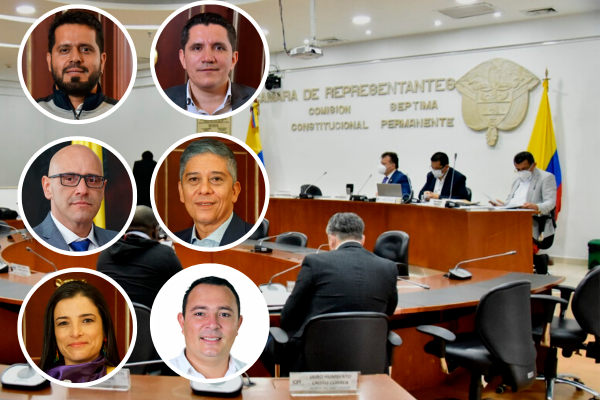 Arriba, en primera fila: Alfredo Mondragón y Juan Carlos Vargas. Segunda fila: Gerardo Yepes Caro y Germán José Gómez. Tercera fila: Martha Lisbeth Alfonso y Camilo Estebán Ávila. FOTOS: CÁMARA DE REPRESENTANTES 